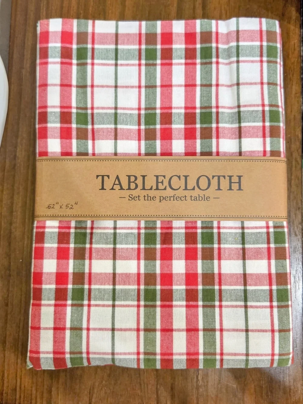 Festive 100% Cotton Red & Green Plaid Tablecloth 52x52in Square
